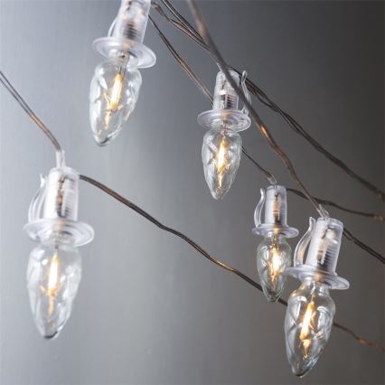 Șir luminos LED exterior de Crăciun CONE FILAMENT 20xE10 19m transparent/ alb cald IP44, Fabricat în Cehia