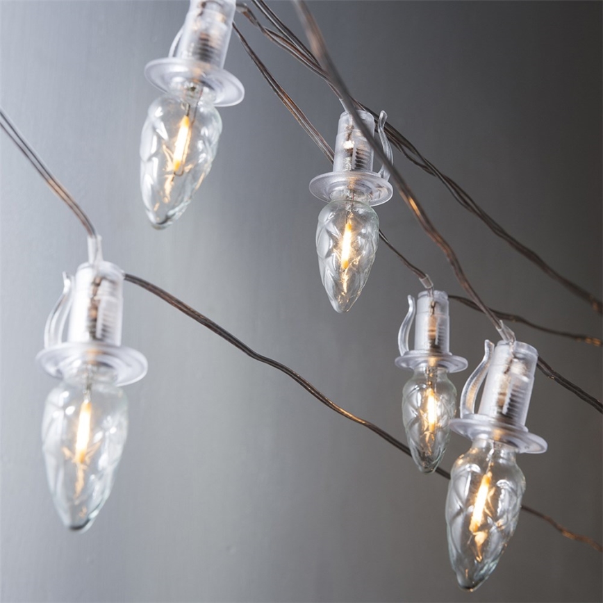 Șir luminos LED exterior de Crăciun CONE FILAMENT 20xE10 19m transparent/ alb cald IP44, Fabricat în Cehia