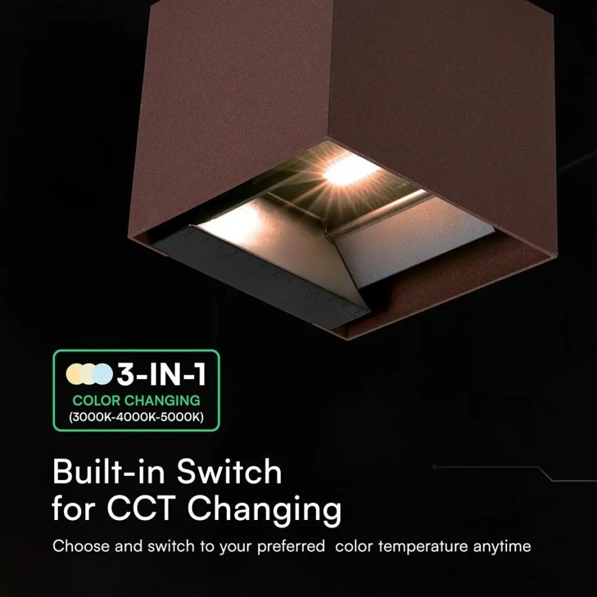 Aplică solară LED de perete cu senzor, 9W/3,7V 3000/4000/5000K IP65 2600 mAh maro