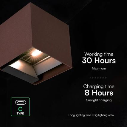 Aplică solară LED de perete cu senzor, 9W/3,7V 3000/4000/5000K IP65 2600 mAh maro