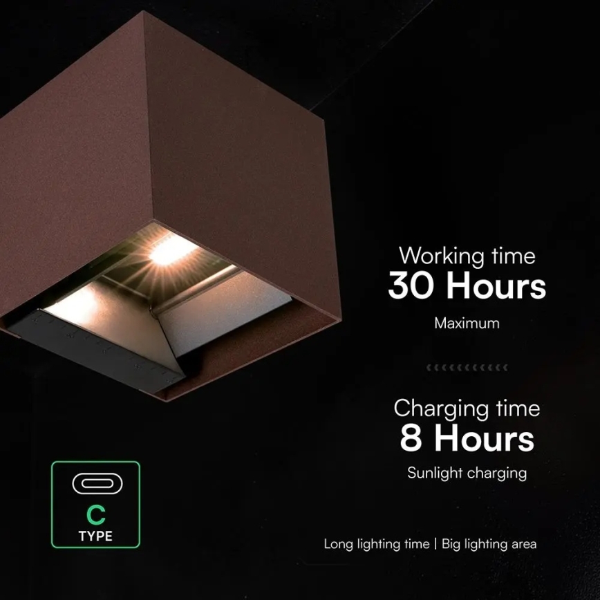 Aplică solară LED de perete cu senzor, 9W/3,7V 3000/4000/5000K IP65 2600 mAh maro