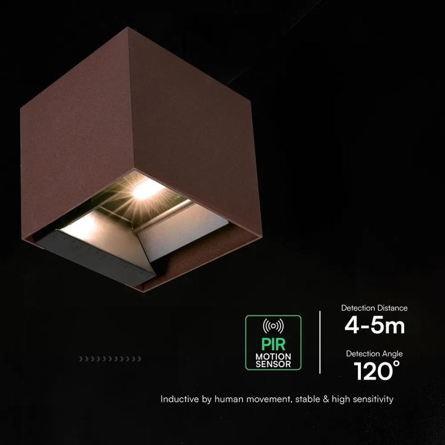 Aplică solară LED de perete cu senzor, 9W/3,7V 3000/4000/5000K IP65 2600 mAh maro
