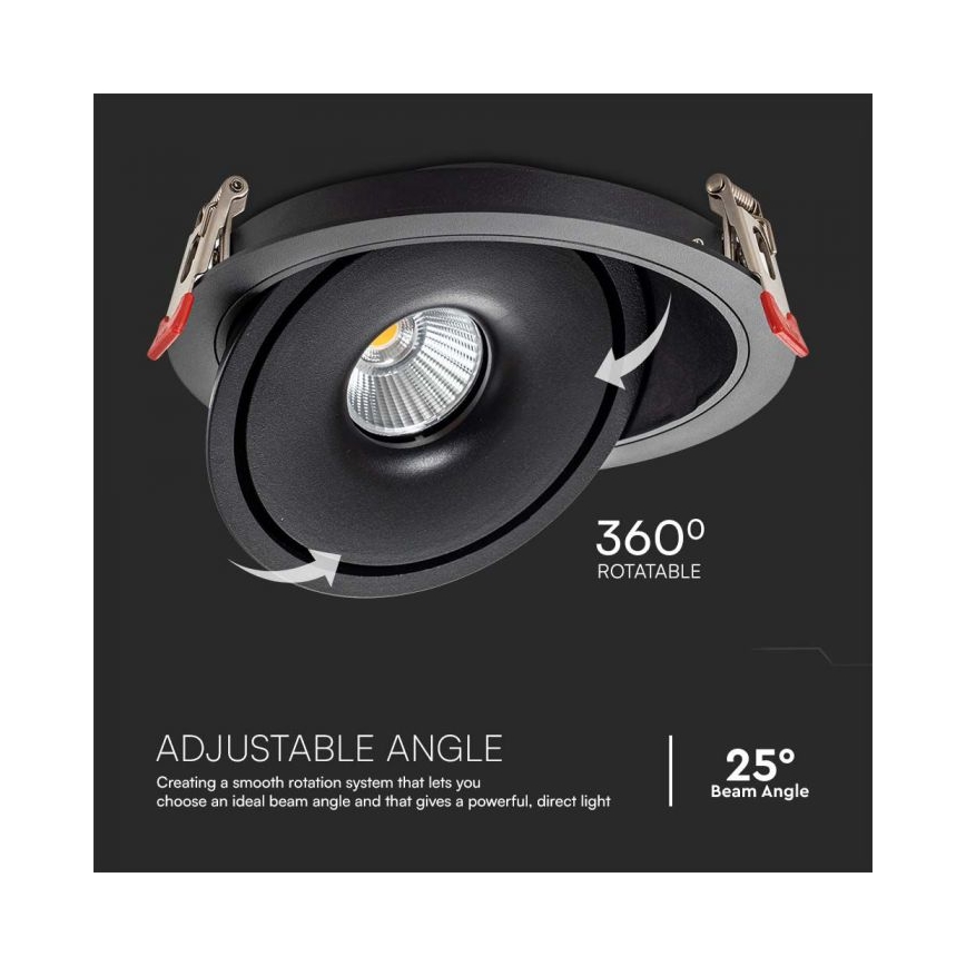 LED Spot încastrat pentru tavan LED/12W/230V 3000/4000/6400K diametru 12 cm negru