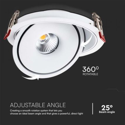 LED Spot încastrat pentru tavan LED/20W/230V 3000/4000/6400K diametru 16,5 cm alb