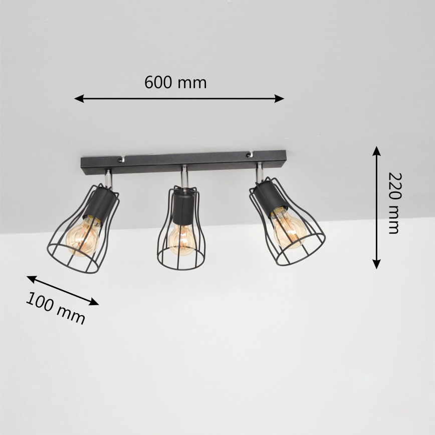 LED Spot TUBE II 3xE27/15W/230V negru