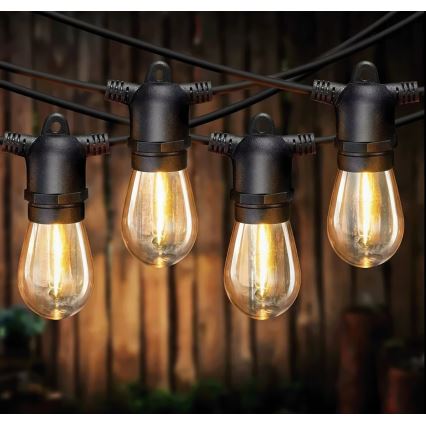 Ghirlandă decorativă solară LED reglabilă 10xE27/0,3W/3/5V USB 2400 mAh 10,62 m IP65 negru + telecomandă