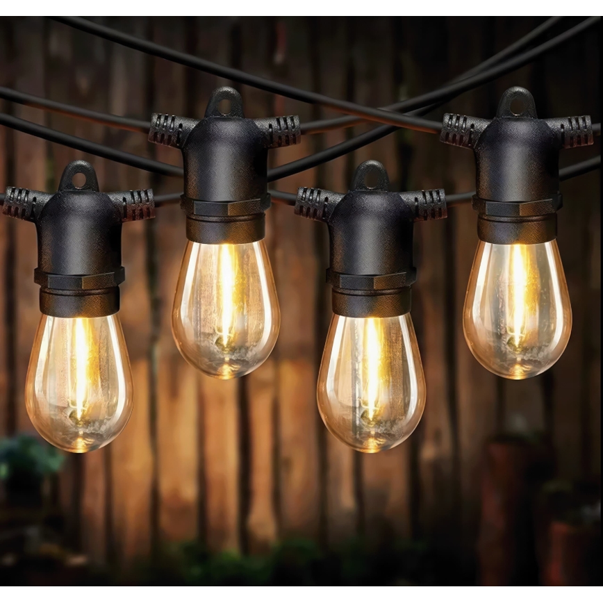 Ghirlandă decorativă solară LED reglabilă 10xE27/0,3W/3/5V USB 2400 mAh 10,62 m IP65 negru + telecomandă