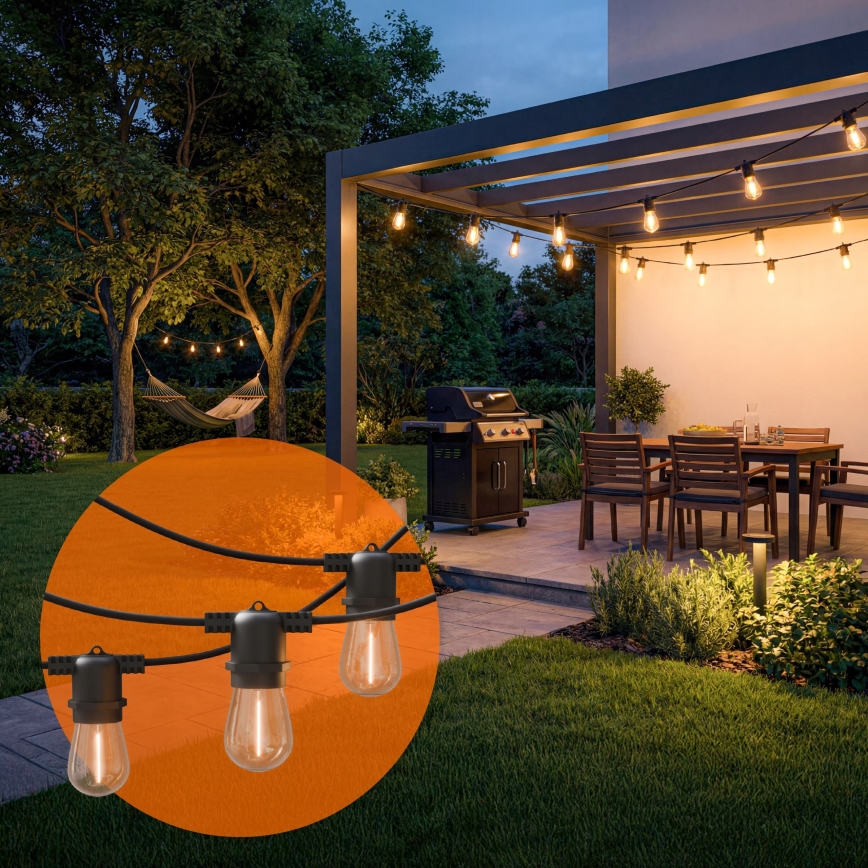 Ghirlandă decorativă solară LED reglabilă 10xE27/0,3W/3/5V USB 2400 mAh 10,62 m IP65 negru + telecomandă