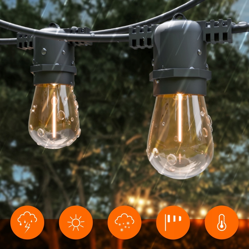 Ghirlandă decorativă solară LED reglabilă 10xE27/0,3W/3/5V USB 2400 mAh 10,62 m IP65 negru + telecomandă