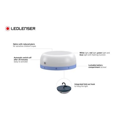 Ledlenser KIDCAMP6 RAINBOW - Lampă LED portabilă cu intensitate reglabilă, alimentare 3xAAA, IP44, albastru