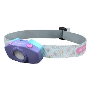 Ledlenser KIDLED2 RAINBOW - frontală pentru copii, LED cu intensitate reglabilă, 1xAAA, IPX4, 40 lm, 20h, mov