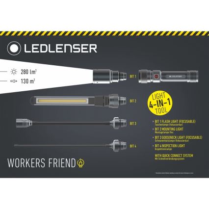 Ledlenser WORKERS FRIEND - Lanternă LED reîncărcabilă, reglabilă, 2500 mAh, 280 lm, 80 h, negru