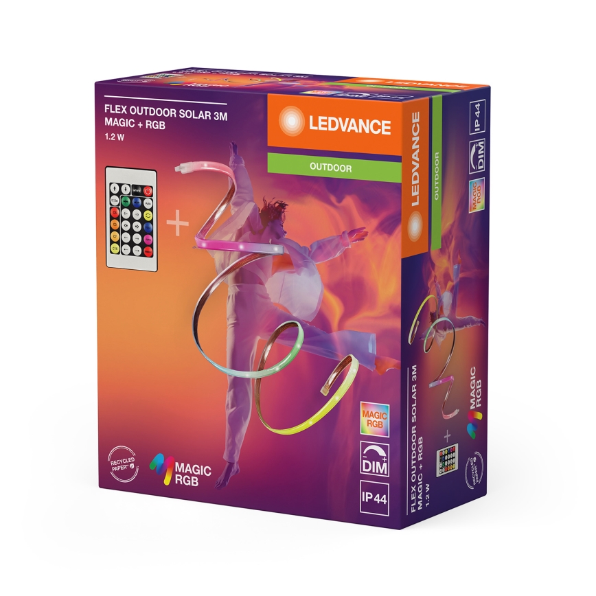 Ledvance - Bandă solară LED RGB FLEX MAGIC, reglabilă, 3 m, LED/1,2W/3,7V, 2000 mAh, IP44 + telecomandă