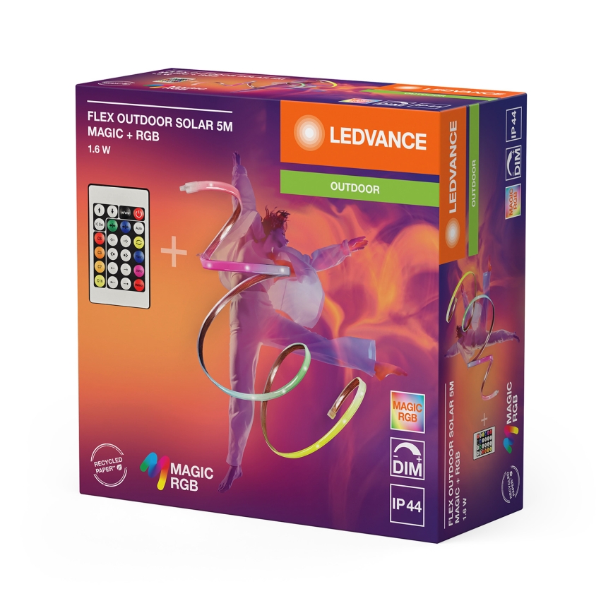 Ledvance - Bandă LED solară RGB reglabilă FLEX MAGIC 5 m LED/1,6W/3,7V 2000 mAh IP44 + telecomandă