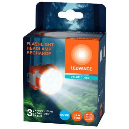 Ledvance - Lanternă frontală LED reîncărcabilă FLASHLIGHT LED/1,5W/5V 1200 mAh