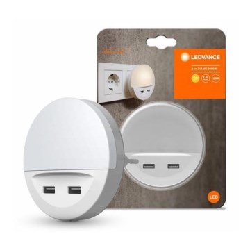 Ledvance - Lumină de veghe LED pentru priză cu senzor LUNETTA 2xUSB LED/13W/230V