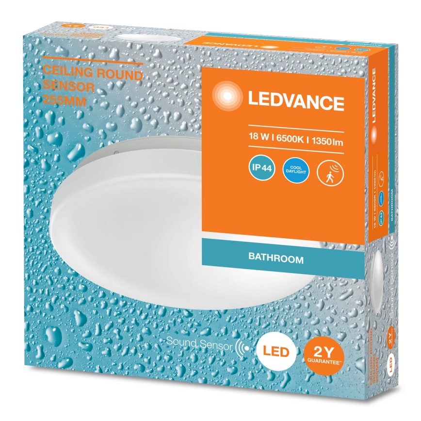 Ledvance - Plafonieră LED pentru baie CEILING ROUND, 18W/230V, IP44, cu senzor de amurg