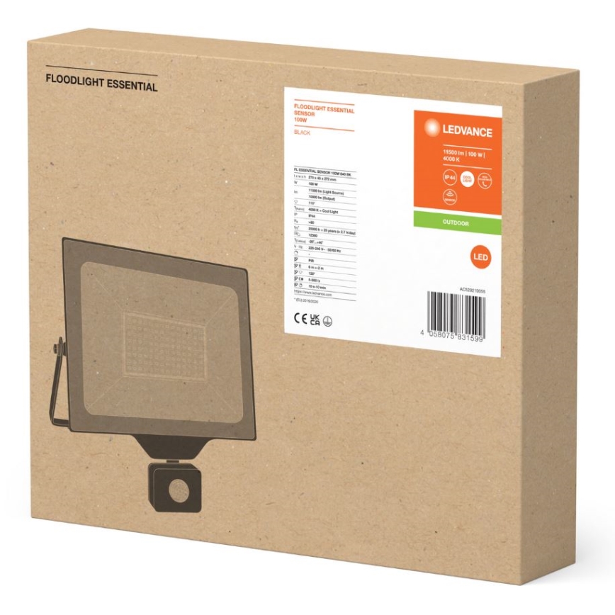 Ledvance - Proiector LED de exterior montat pe perete cu senzor FLOODLIGHT ESSENTIAL LED/100W/230V IP44