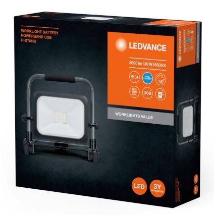 Ledvance - Proiector LED exterior reglabil cu baterie reîncărcabilă WORKLIGHT BATTERY LED/30W/5V 2200 mAh IP54
