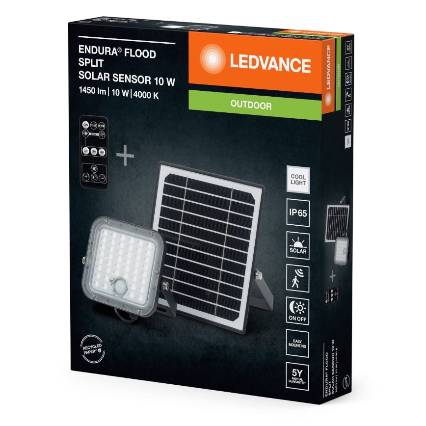 Ledvance - Proiector solar LED reglabil cu senzor de mișcare și crepuscul FLOOD SPLIT LED/10W/3,2V 5000 mAh IP65 + telecomandă
