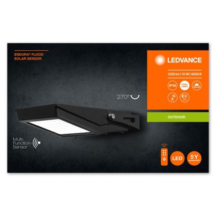Ledvance - Proiector solar LED exterior cu senzor de mișcare și crepuscul FLOOD LED/10W/3,6V 2000 mAh IP65 + telecomandă