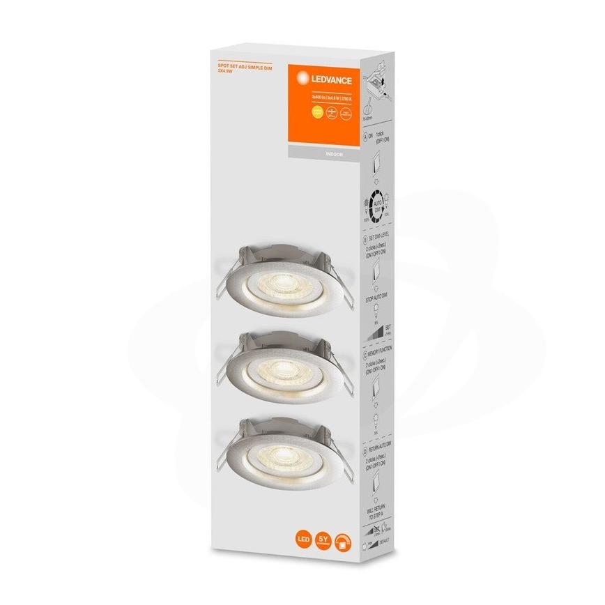 Ledvance - Set de 3 spoturi LED încastrate SIMPLE, reglabile, 4,9W/230V