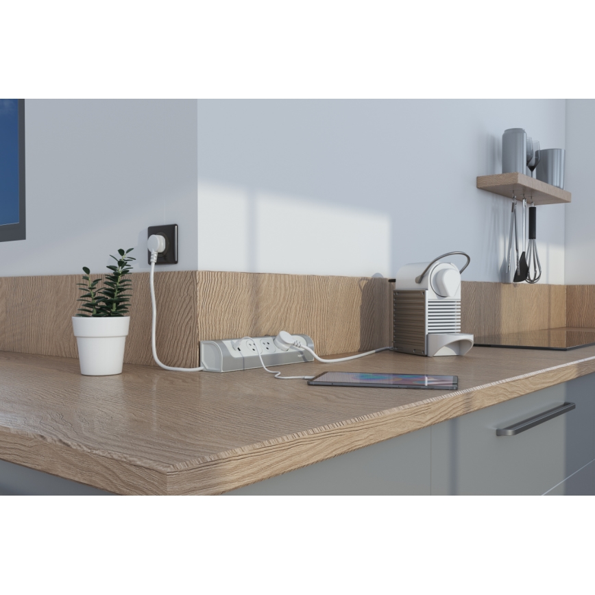 Legrand 049406 - Prelungitor 3 prize (tip E) + USB-A + USB-C, 1 m, argintiu/alb