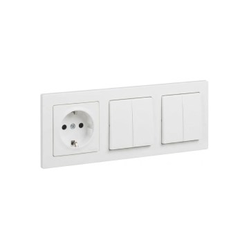 Legrand - 2x întrerupător dublu în serie nr. 5 și priză casnică SCHUKO cu ramă SUNO 250V alb