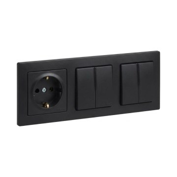Legrand - 2x întrerupător dublu în serie nr. 5 și priză casnică SCHUKO cu ramă SUNO 250V negru