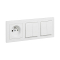 Legrand - 2x întrerupător dublu în serie nr. 5 și priză de perete cu ramă SUNO 250V albă