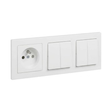 Legrand - 2x întrerupător dublu în serie nr. 5 și priză de perete cu ramă SUNO 250V albă