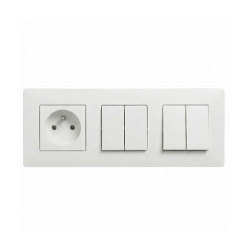 Legrand - 2x întrerupător dublu în serie nr. 5 și priză de uz casnic cu ramă NILOE STEP 250V, de culoare albă