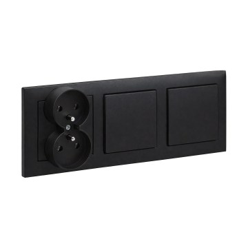 Legrand - Comutator dublu unipolar nr. 1 și priză dublă pentru uz casnic cu ramă SUNO 250V, negru