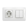 Legrand - Întrerupător dublu în serie nr. 5 și priză casnică SCHUKO cu ramă NILOE 250V albă