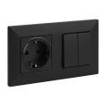 Legrand - Întrerupător dublu pentru scară 6+6 și priză casnică SCHUKO cu ramă NILOE STEP 250V negru