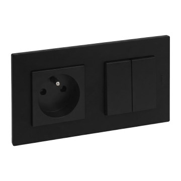 Legrand - Întrerupător dublu pentru scară 6+6 și priză de perete cu ramă NILOE STEP 250V, negru