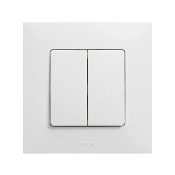 Legrand - Întrerupător dublu pentru scară nr. 6+6 cu ramă NILOE albă