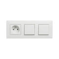 Legrand - Întrerupător dublu unipolar nr. 1 și priză casnică cu ramă NILOE STEP 250V, de culoare albă