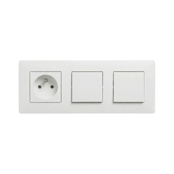 Legrand - Întrerupător dublu unipolar nr. 1 și priză casnică cu ramă NILOE STEP 250V, de culoare albă
