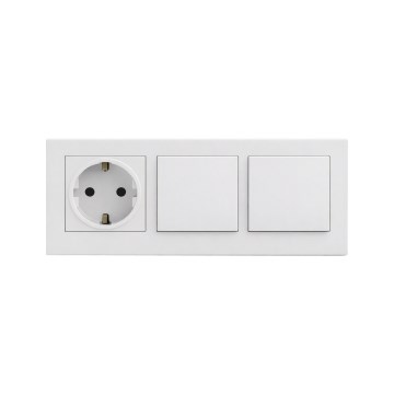 Legrand - Întrerupător dublu unipolar nr. 1 și priză casnică SCHUKO cu ramă NILOE STEP 250V albă