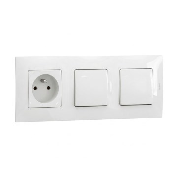 Legrand - Întrerupător dublu unipolar nr. 1 și priză de perete cu ramă NILOE 250V albă