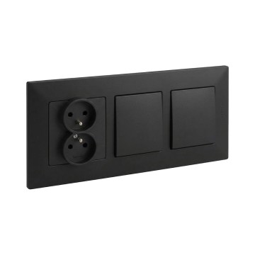Legrand - Întrerupător dublu unipolar nr. 1 și priză dublă casnică cu ramă NILOE STEP 250V negru