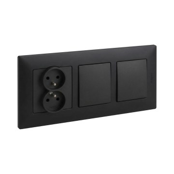 Legrand - Întrerupător dublu unipolar nr. 1 și priză dublă cu ramă NILOE 250V negru