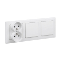 Legrand - Întrerupător dublu unipolar nr. 1 și priză dublă de perete cu ramă SUNO 250V alb