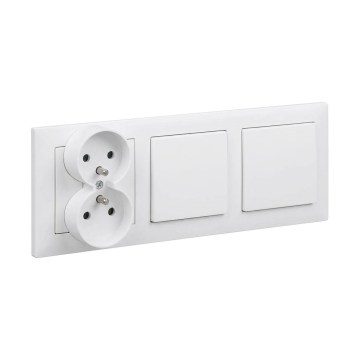 Legrand - Întrerupător dublu unipolar nr. 1 și priză dublă de perete cu ramă SUNO 250V alb