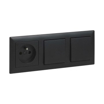 Legrand - Întrerupător dublu unipolar nr. 1 și priză pentru locuință cu ramă SUNO 250V, de culoare neagră