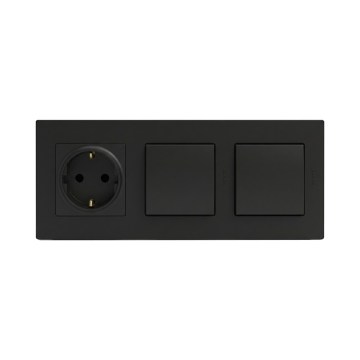 Legrand - Întrerupător dublu unipolar nr. 1 și priză SCHUKO pentru locuință cu ramă NELOE STEP 250V negru