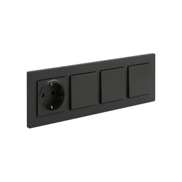 Legrand - Întrerupător triplu unipolar nr. 1 și priză casnică SCHUKO cu ramă NILOE STEP 250V, neagră