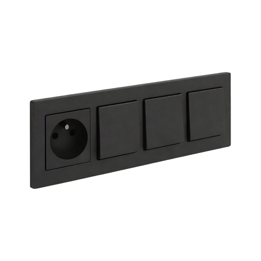 Legrand - Întrerupător triplu unipolar nr. 1 și priză de perete cu ramă NILOE STEP 250V negru