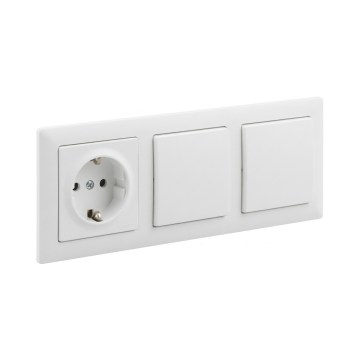 Legrand - Întrerupător unipolar dublu nr. 1 și priză de perete SCHUKO cu ramă SUNO 250V albă